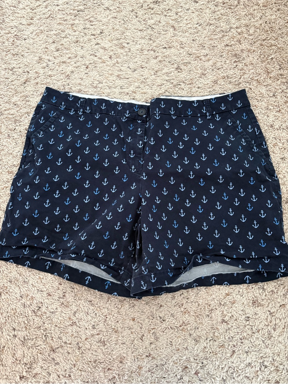 Crown & Ivy navy blue shorts with white anchor print, plus size 20W #nautical